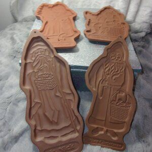 HXS-62 SET OF 4 LONGABERGER POTTERY SANT CHRISTMAS COOKIE MOLDS 1990-1993